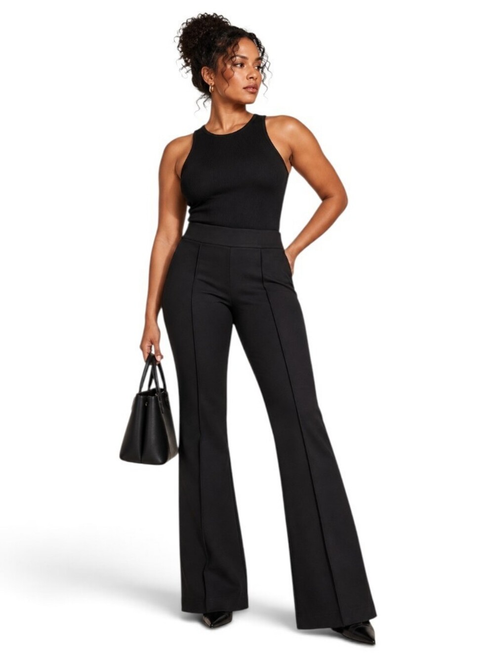 SPANX The Perfect Pant Hi-Rise Flare Black Ponte Pants Medium M 20252R